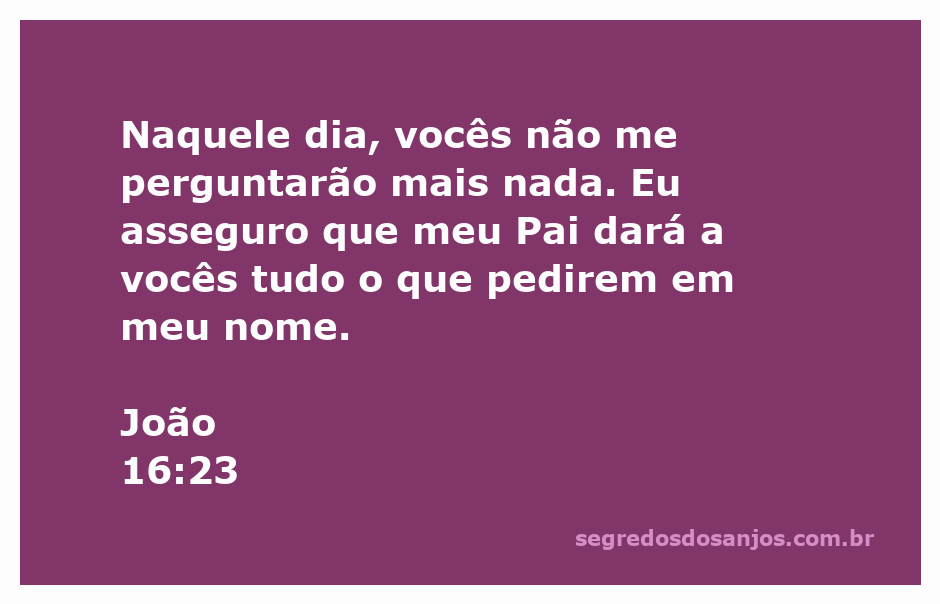 Versículo bíblico João 16:23 sobre a promessa de Jesus de que o Pai atenderá os pedidos feitos em seu nome.