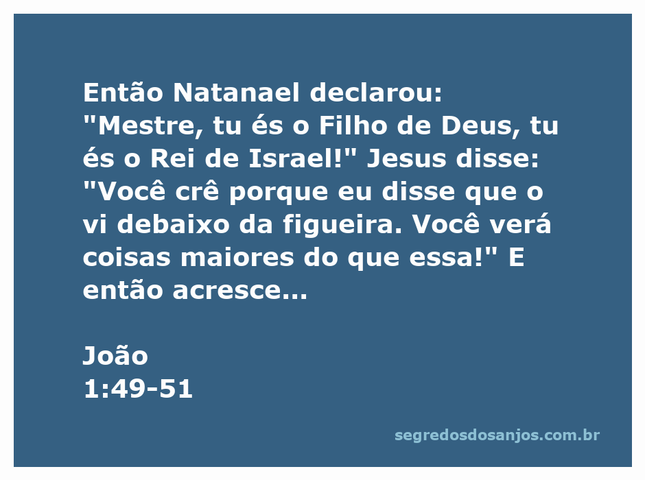 Imagem de Natanael reconhecendo Jesus como o Filho de Deus e o Rei de Israel, com anjos ascendendo e descendendo sobre o Filho do homem.