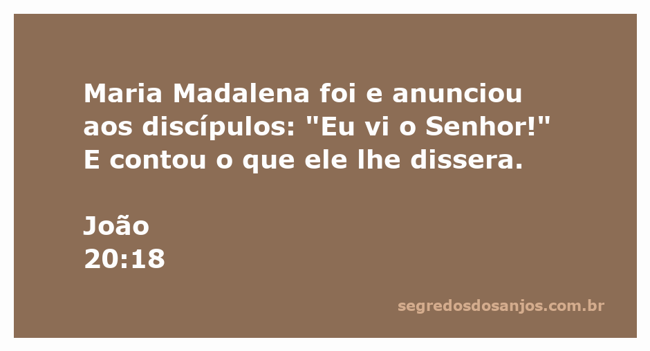 Maria Madalena anunciando aos discípulos que viu o Senhor, conforme João 20:18.
