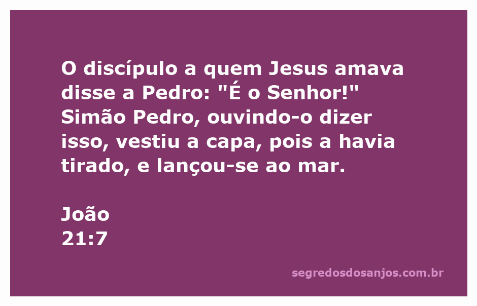 Simão Pedro lançando-se ao mar ao reconhecer Jesus, conforme João 21:7.