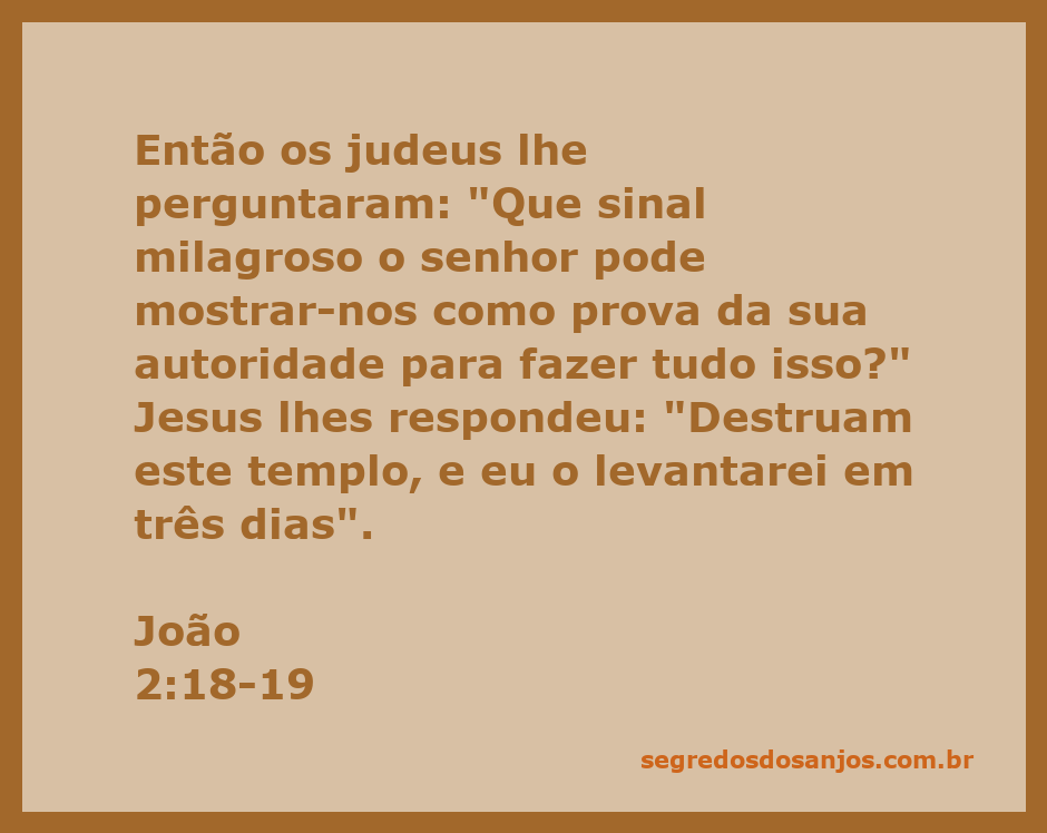Jesus respondendo aos judeus sobre a prova de sua autoridade, com a imagem do templo ao fundo.