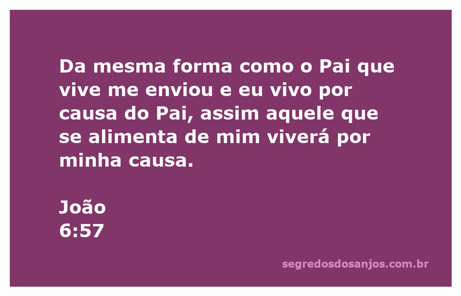 Versículo de João 6:57 destacando a relação entre Jesus e o Pai e a importância da comunhão com Cristo.