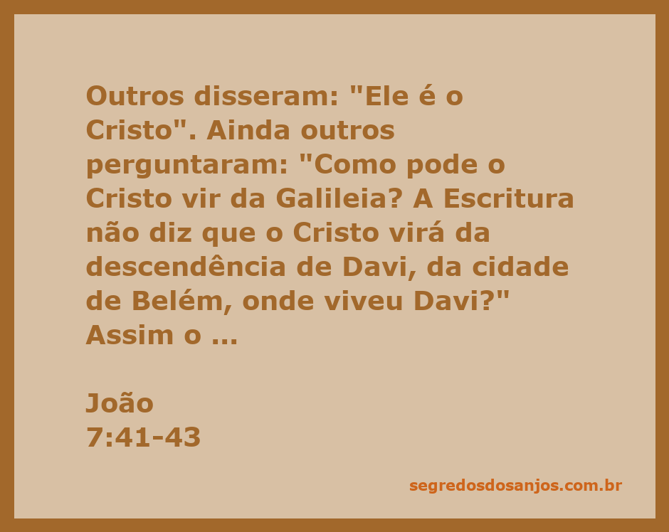 Grupo de pessoas discutindo sobre Jesus e sua origem, com destaque para a passagem bíblica de João 7:41-43.