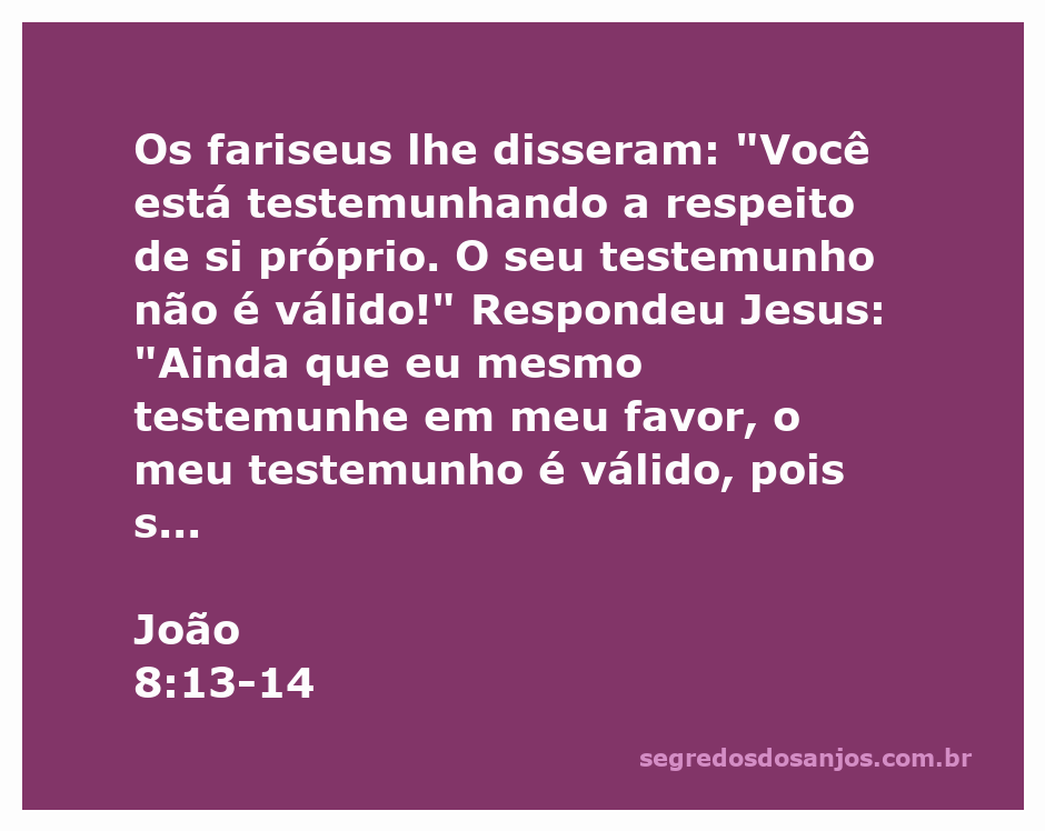 Jesus explica a validade de seu testemunho em resposta aos fariseus.