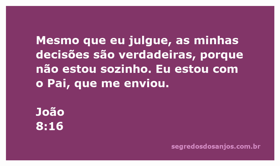 Jesus afirmando que suas decisões são verdadeiras, acompanhado pelo Pai.