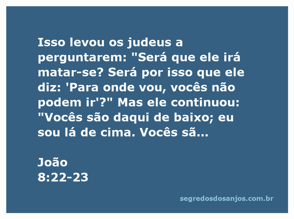 Ilustração de Jesus explicando sua origem celestial para os judeus, com a frase: 'Vocês são deste mundo; eu não sou deste mundo.'