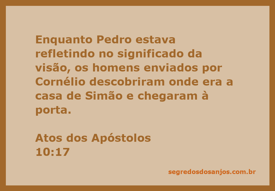Pedro refletindo sobre a visão enquanto homens enviados por Cornélio chegam à casa de Simão.