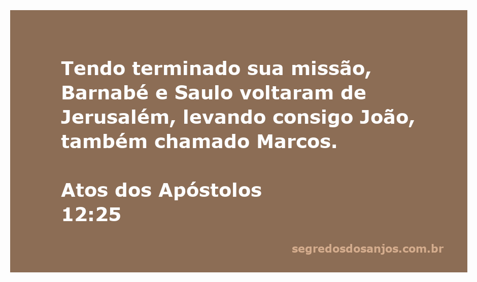 Barnabé e Saulo retornando de Jerusalém com João Marcos após cumprirem sua missão.