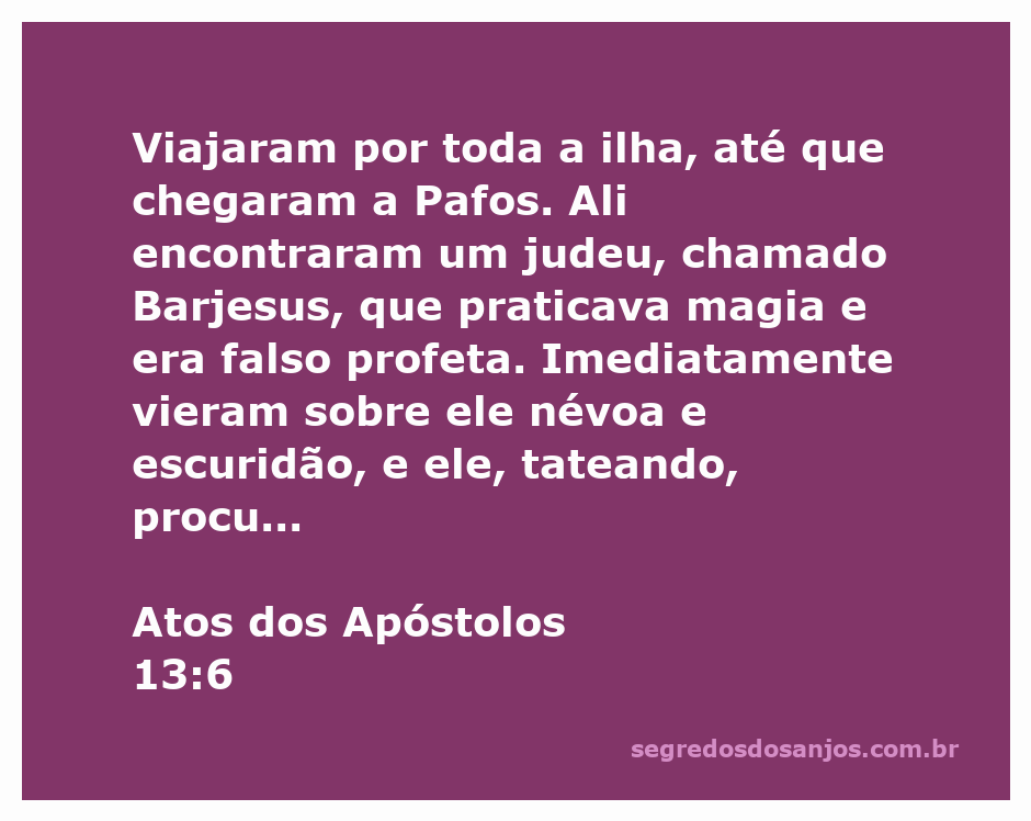 Ilustração de Paulo e Barnabé chegando a Pafos, onde encontram Barjesus, um mágico e falso profeta, em meio a névoa e escuridão.