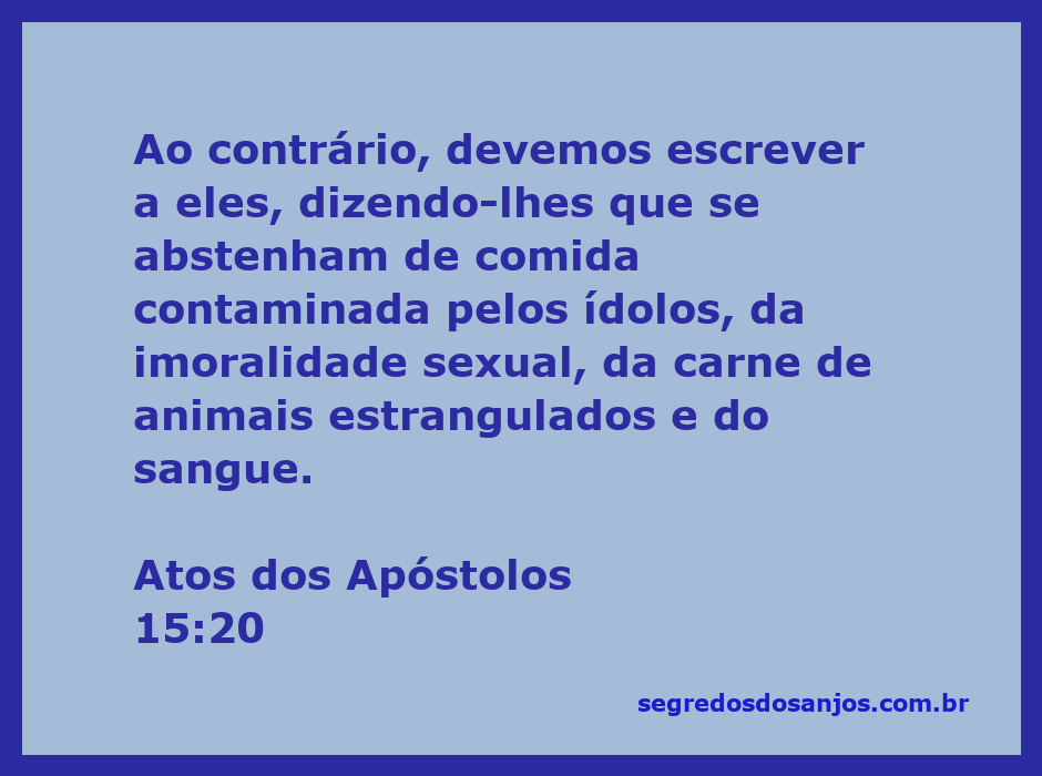Imagem representativa do versículo de Atos dos Apóstolos 15:20, abordando temas de pureza alimentar e moral.