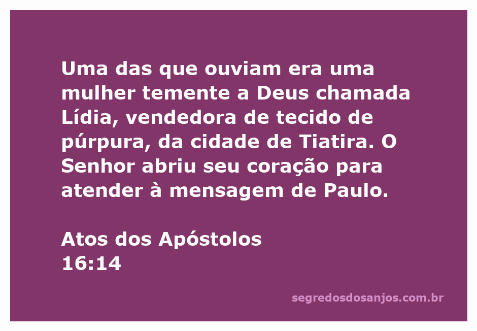Ilustração de Lídia, a vendedora de púrpura, ouvindo a mensagem de Paulo em Tiatira.