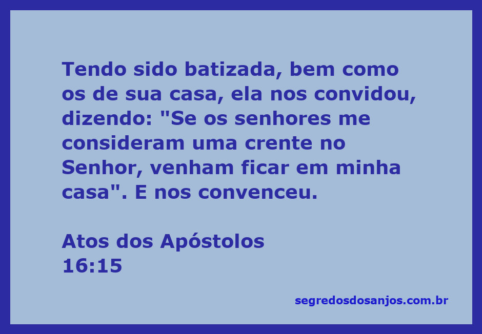 Imagem de Lídia convidando os apóstolos para sua casa após seu batismo.