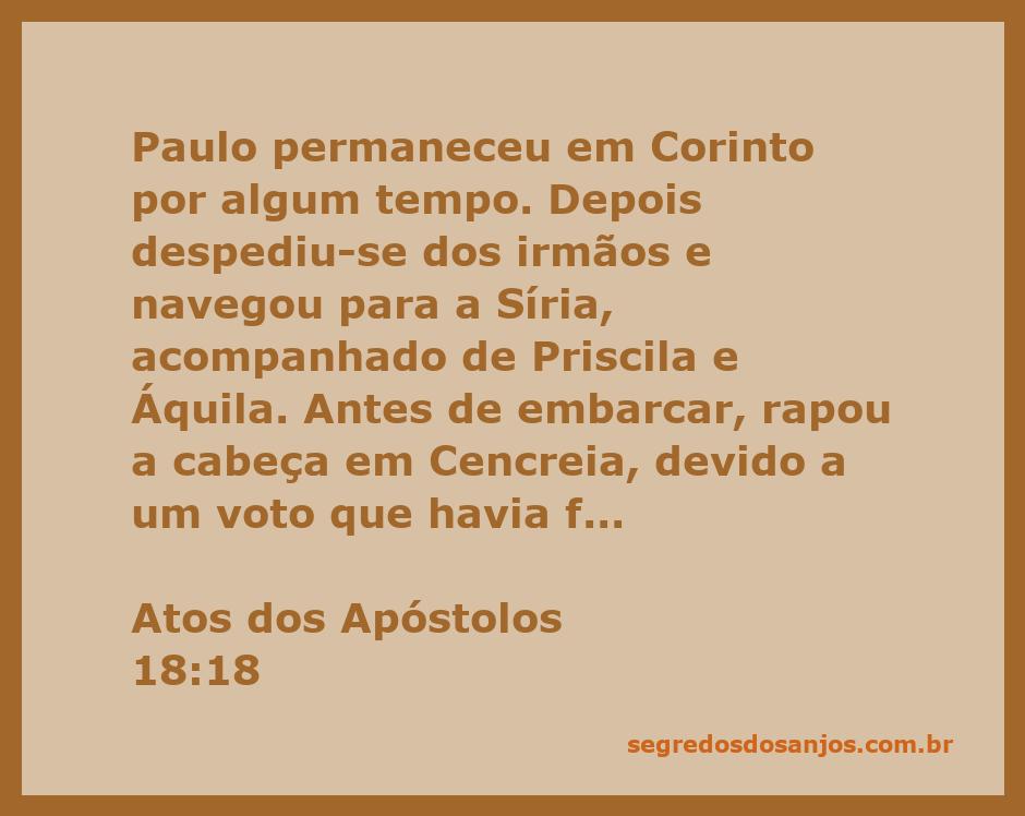 Paulo se despede dos irmãos em Corinto, acompanhado de Priscila e Áquila, antes de navegar para a Síria.