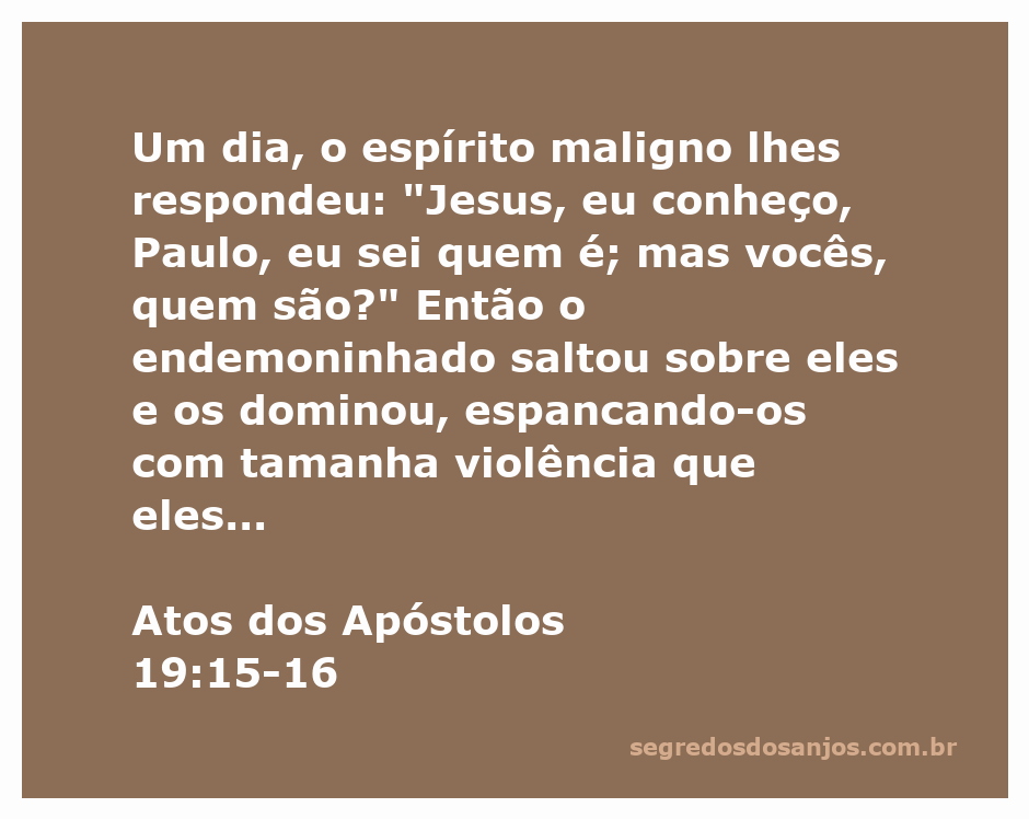 Ilustração de um espírito maligno atacando homens que tentavam expulsá-lo, representando a passagem de Atos dos Apóstolos 19:15-16.