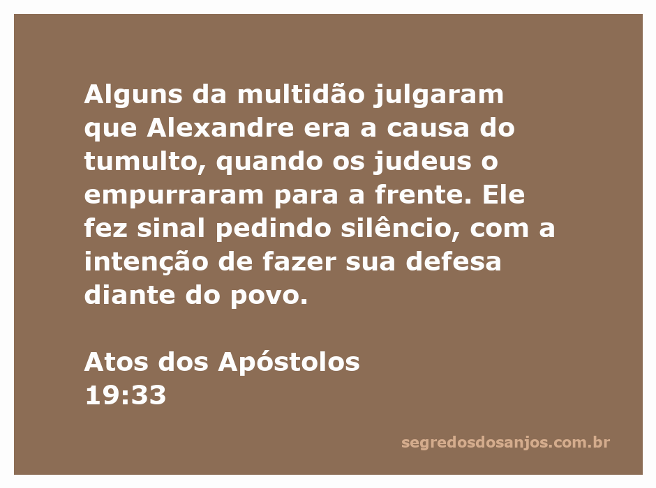 Imagem de Alexandre fazendo sinal para o povo durante o tumulto descrito em Atos 19:33.