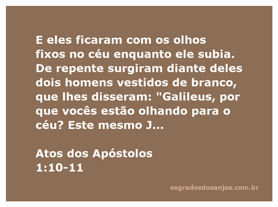 Imagem de dois homens vestidos de branco conversando com os apóstolos enquanto olham para o céu