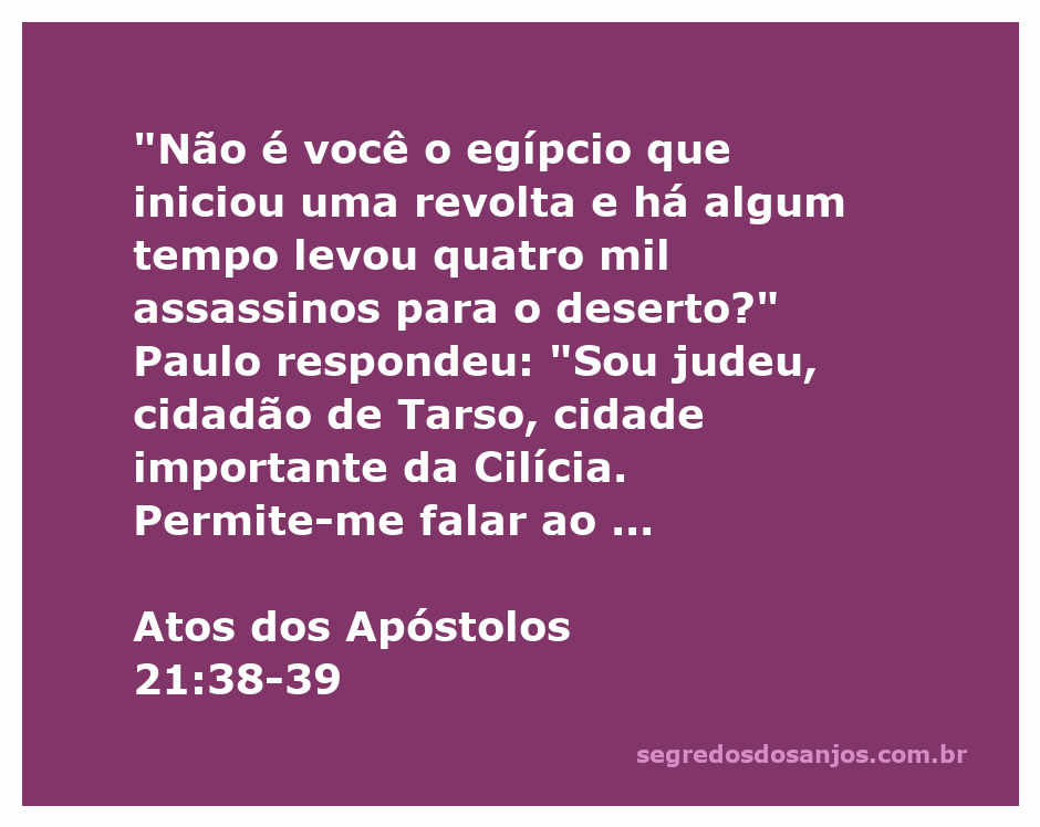 Imagem de Paulo se apresentando como cidadão de Tarso diante da multidão em Atos dos Apóstolos 21:38-39