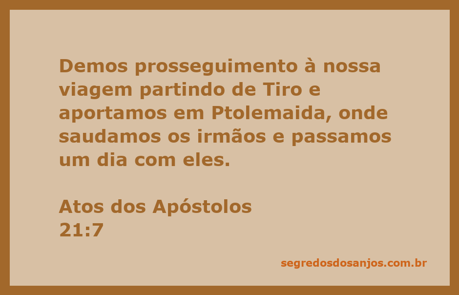 Ilustração da viagem dos apóstolos de Tiro a Ptolemaida, destacando a saudação aos irmãos na fé.