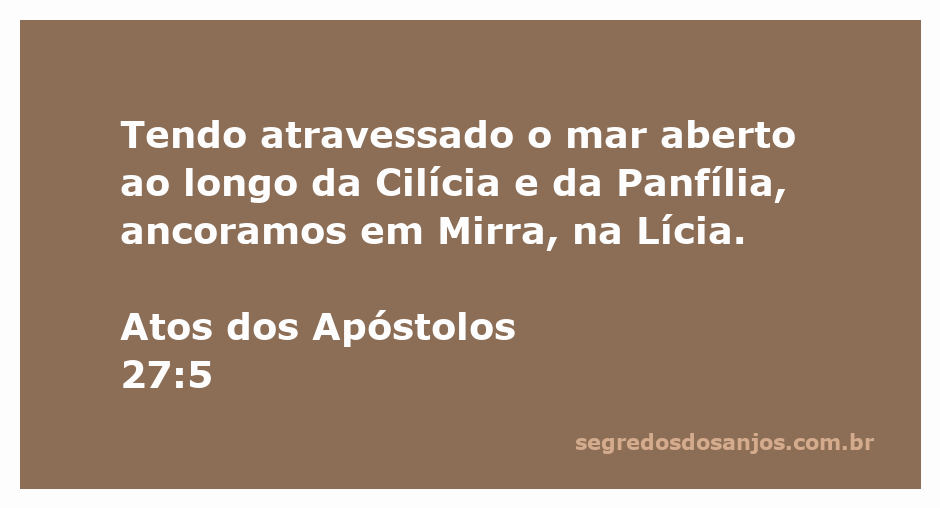 Mapa da rota marítima de Paulo, mostrando a travessia pela Cilícia e Panfília, com ancoragem em Mirra, na Lícia.