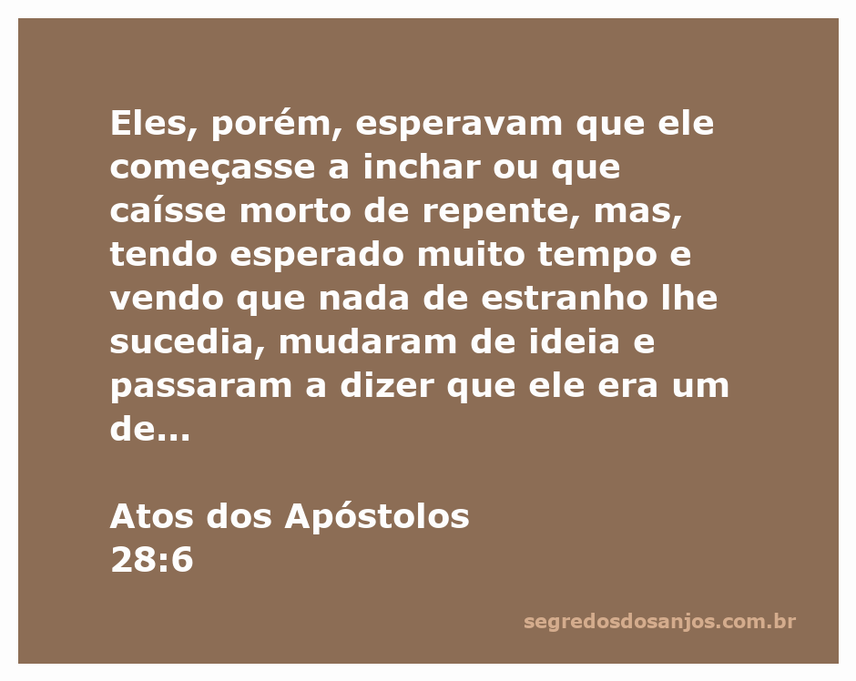 Imagem de Paulo após ser mordido por uma cobra, ilustra a passagem de Atos 28:6 onde os habitantes de Malta o observam.