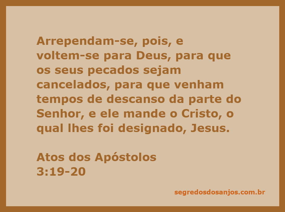 Ilustração do versículo Atos 3:19-20, destacando o arrependimento e a promessa de descanso do Senhor.