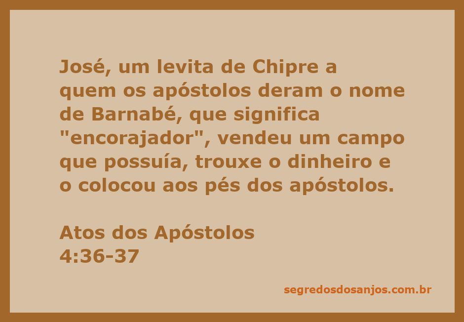 Imagem de Barnabé, o encorajador, vendendo um campo e entregando o dinheiro aos apóstolos.