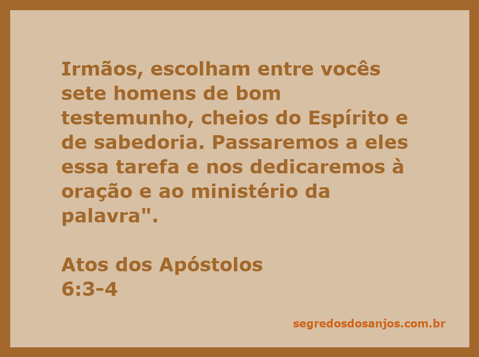 Imagem representativa da escolha de sete homens de bom testemunho na Bíblia, com destaque para Atos dos Apóstolos 6:3-4.