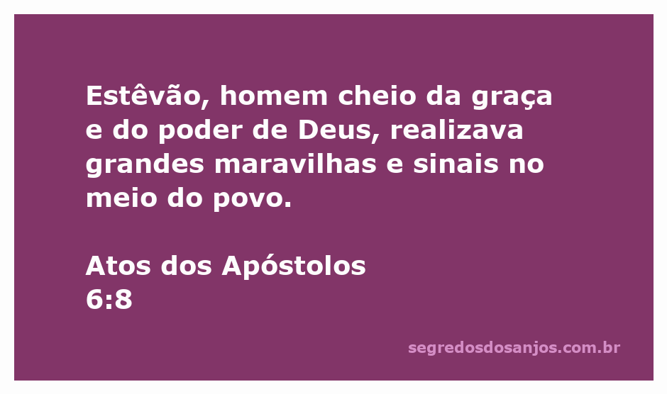 Estêvão, cheio da graça e do poder de Deus, realizando maravilhas e sinais entre o povo.