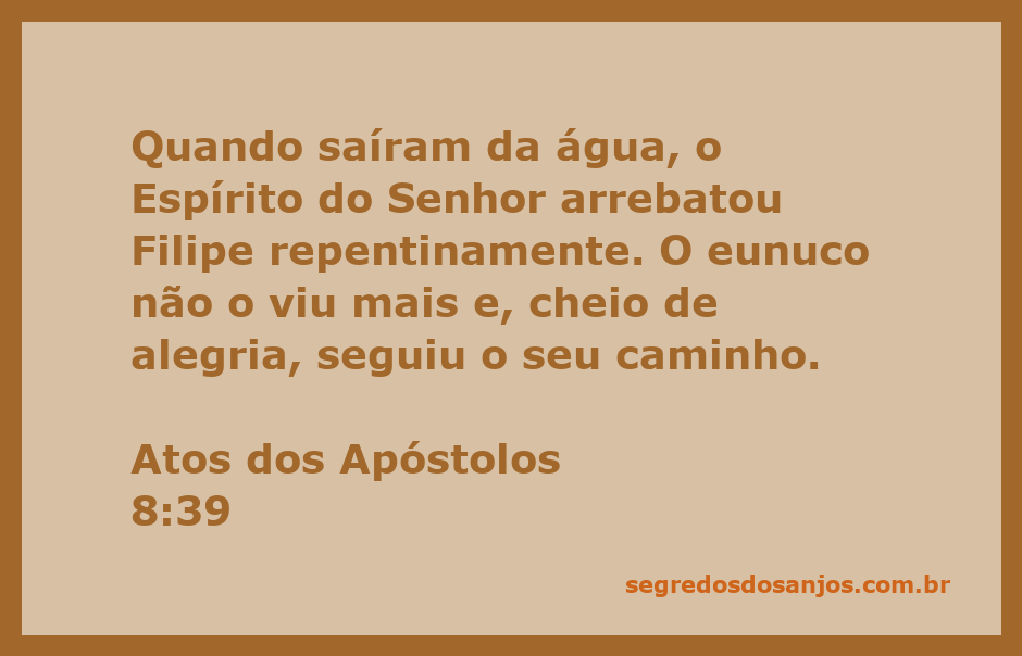 Filipe sendo arrebatado pelo Espírito do Senhor após batizar o eunuco, simbolizando a alegria e a ação divina.