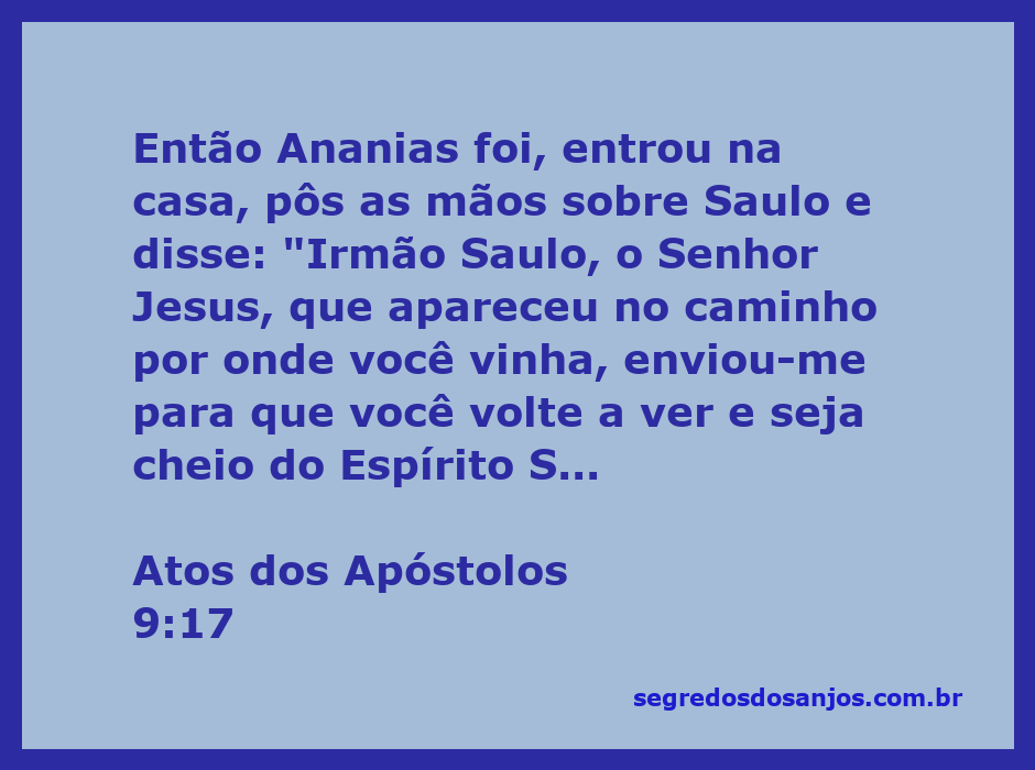 Ananias impondo as mãos em Saulo, representando a cura e a recepção do Espírito Santo.