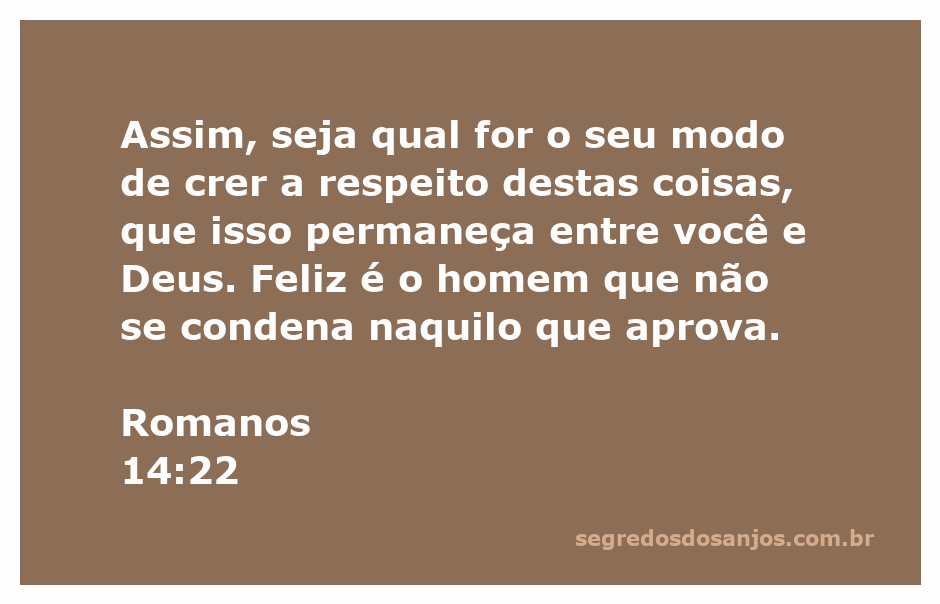 Versículo Romanos 14:22 com uma ilustração de um homem refletindo sobre sua fé