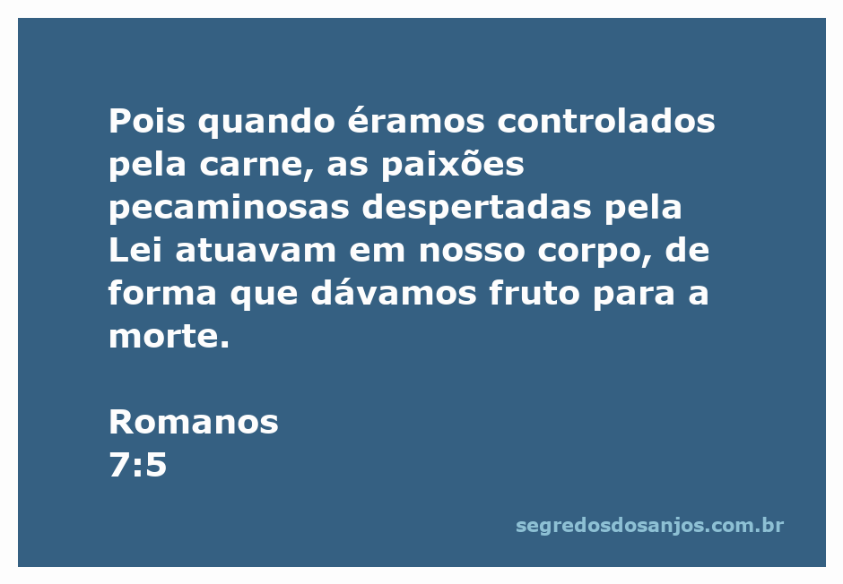 Versículo de Romanos 7:5 destacando a luta entre a carne e a lei.