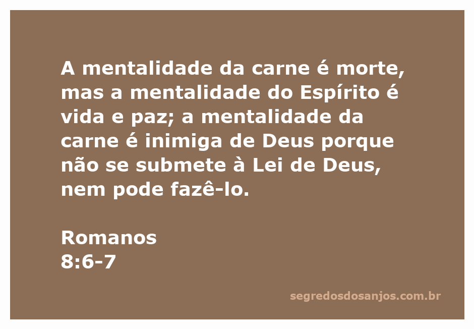 Ilustração da passagem Romanos 8:6-7, destacando a diferença entre a mentalidade da carne e a mentalidade do Espírito.