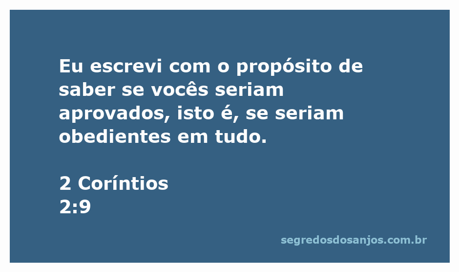 Imagem inspiradora com o versículo 2 Coríntios 2:9 destacando a importância da obediência.