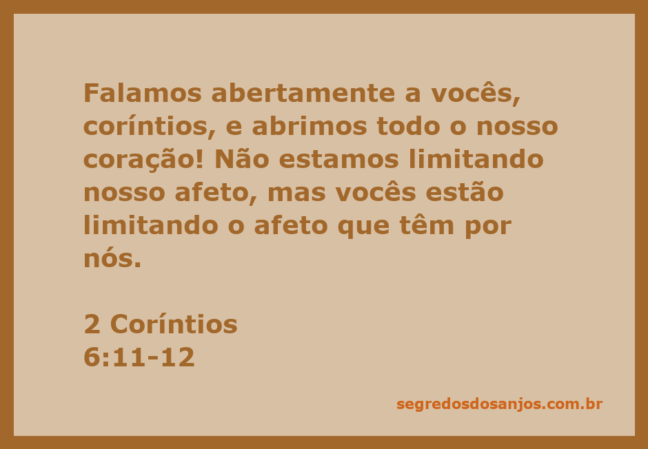 Imagem representativa de 2 Coríntios 6:11-12, destacando a abertura do coração e o afeto entre Paulo e os Coríntios.