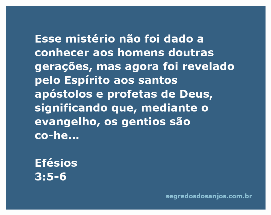 Versículo de Efésios 3:5-6 que revela o mistério do evangelho aos gentios como co-herdeiros com Israel.