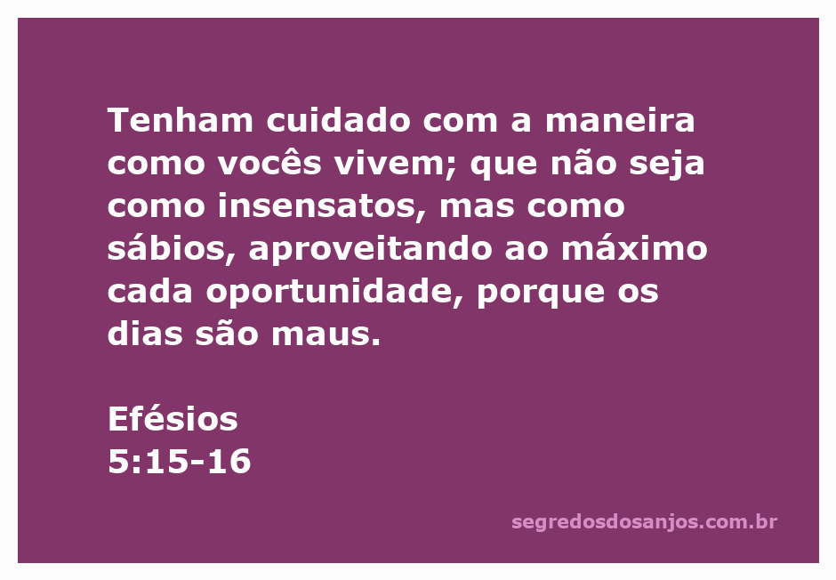 Versículo de Efésios 5:15-16 sobre viver sabiamente e aproveitar as oportunidades