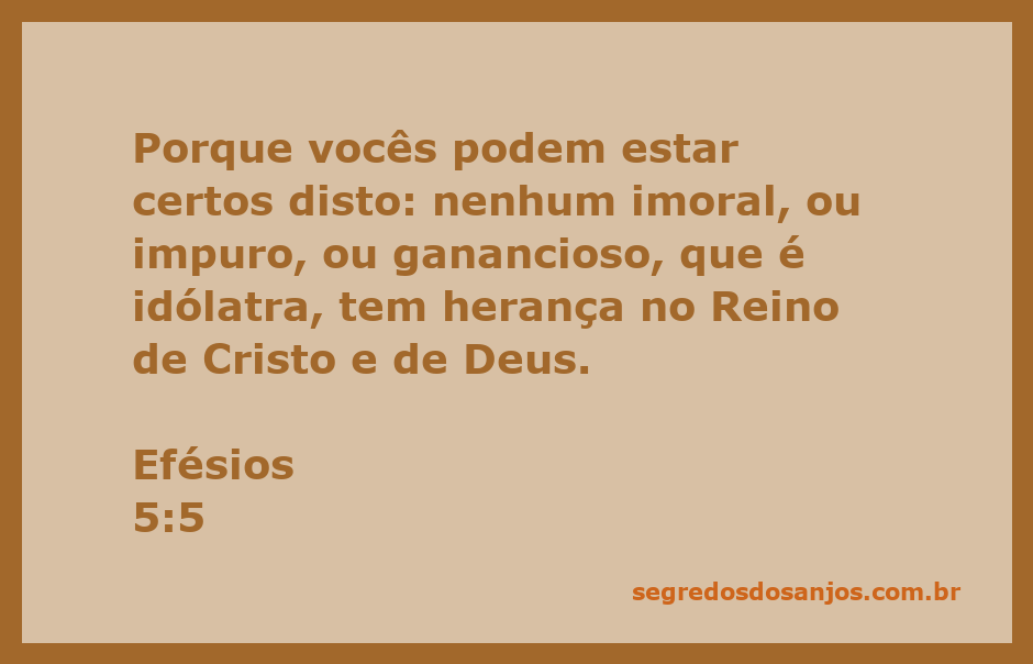 Versículo de Efésios 5:5 destacando a importância da moralidade e da pureza diante de Deus.