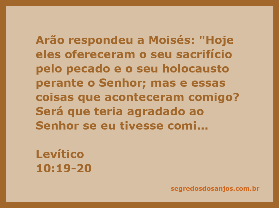Arão questionando Moisés sobre o sacrifício e suas circunstâncias após a oferta pelo pecado.