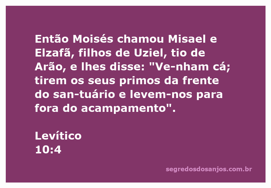 Moisés instruindo Misael e Elzafã a remover os primos do santuário