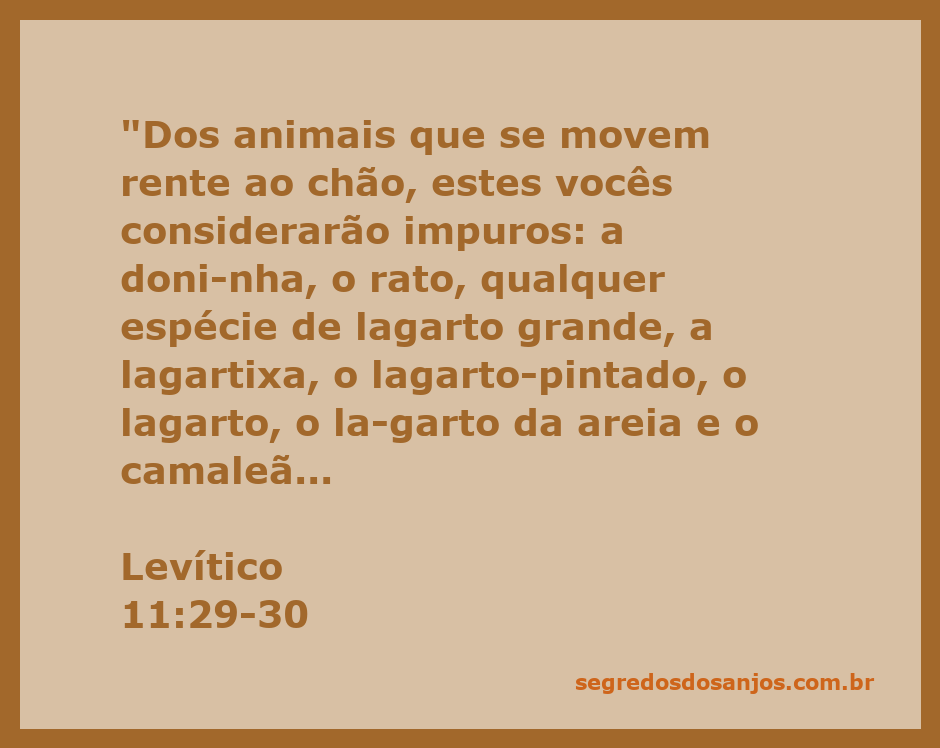 Ilustração dos animais considerados impuros segundo Levítico 11:29-30, incluindo doninha, rato e vários tipos de lagartos.