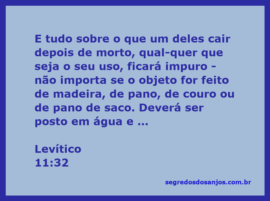 Ilustração de objetos impuros segundo Levítico 11:32, incluindo madeira, pano e couro, destacados junto a água.