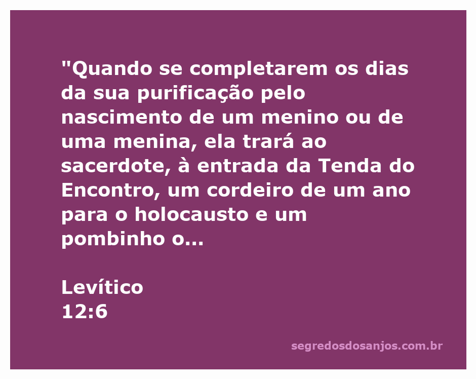 Imagem representativa da purificação após o nascimento, com uma mulher levando um cordeiro e uma oferta de aves ao sacerdote na Tenda do Encontro.