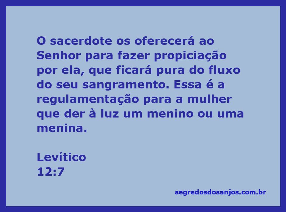 Sacerdote oferecendo sacrifício pelo fluxo de sangue de uma mulher após o parto, conforme Levítico 12:7.