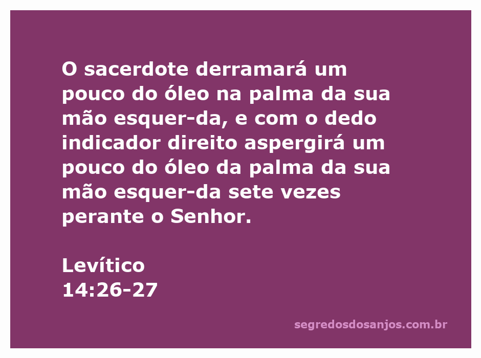 Um sacerdote aspergindo óleo da palma da mão esquerda em um ritual religioso, representando Levítico 14:26-27.