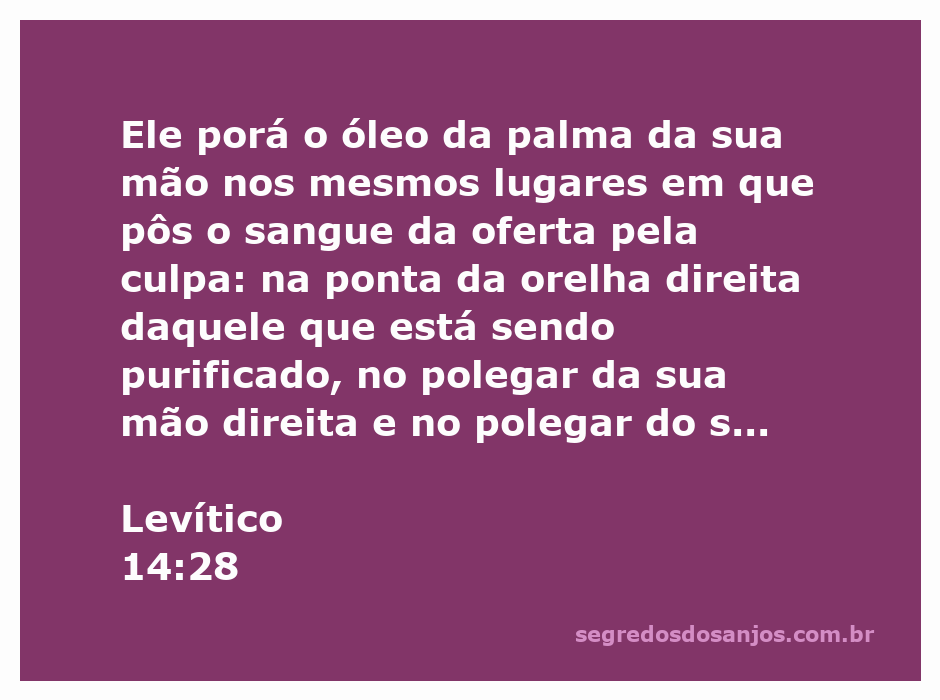 Ilustração do ritual de purificação em Levítico 14:28, mostrando a aplicação de óleo em pontos específicos do corpo.