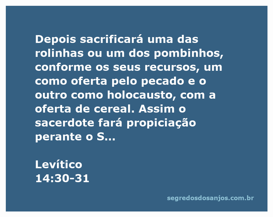 Sacrifício de rolinhas e pombinhos conforme Levítico 14:30-31 para purificação.