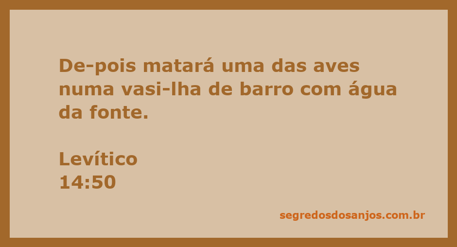 Uma representação de uma ave sendo sacrificada em uma vasilha de barro com água da fonte, simbolizando a purificação segundo Levítico 14:50.