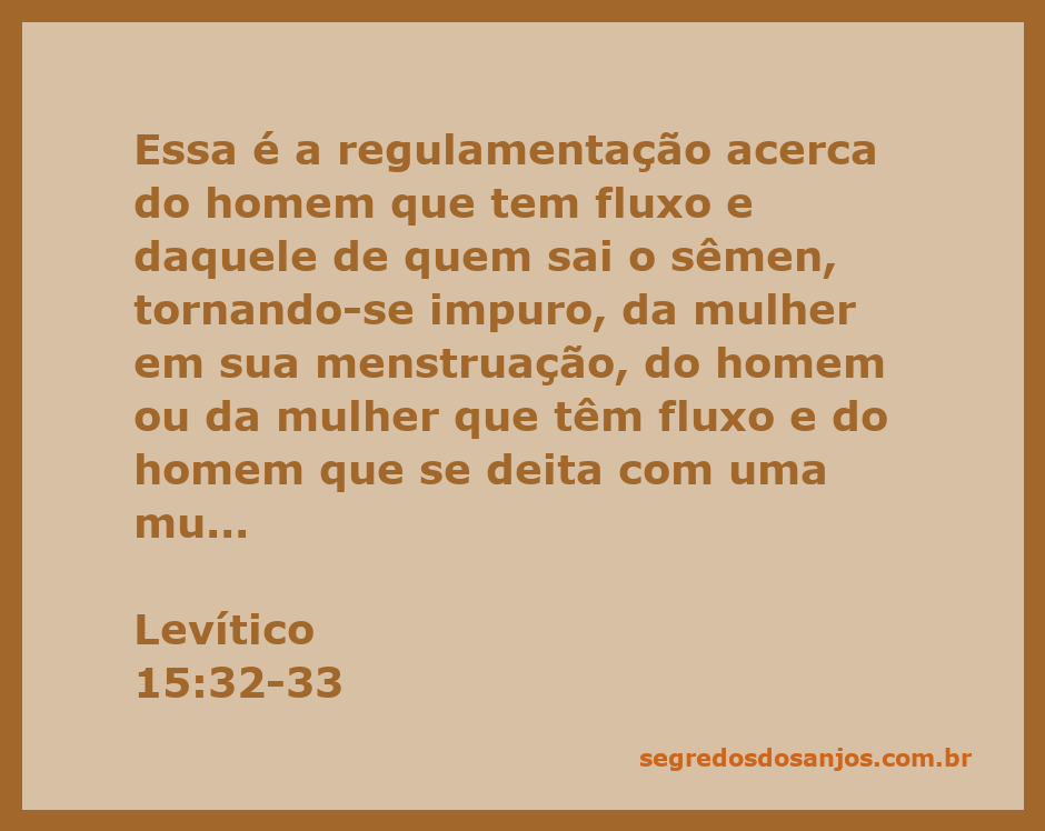 Ilustração da regulamentação sobre impureza ritual segundo Levítico 15:32-33, destacando as instruções para homens e mulheres em várias situações de fluxo e menstruação.