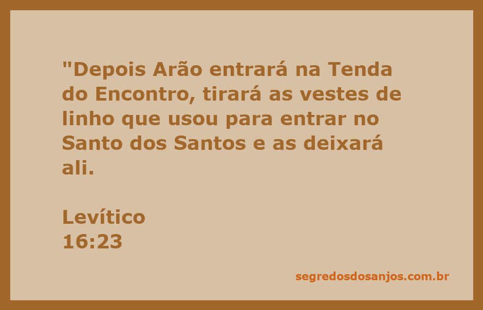 Arão remove suas vestes de linho na Tenda do Encontro após entrar no Santo dos Santos.